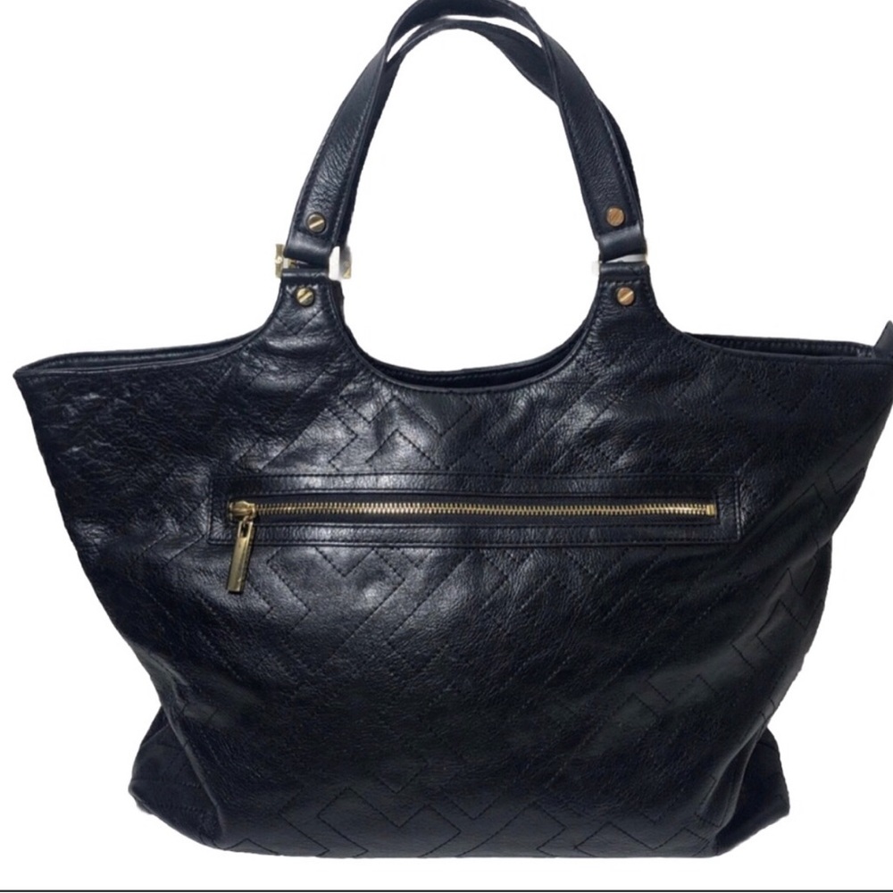Tory Burch Black Leather Tote Bag.